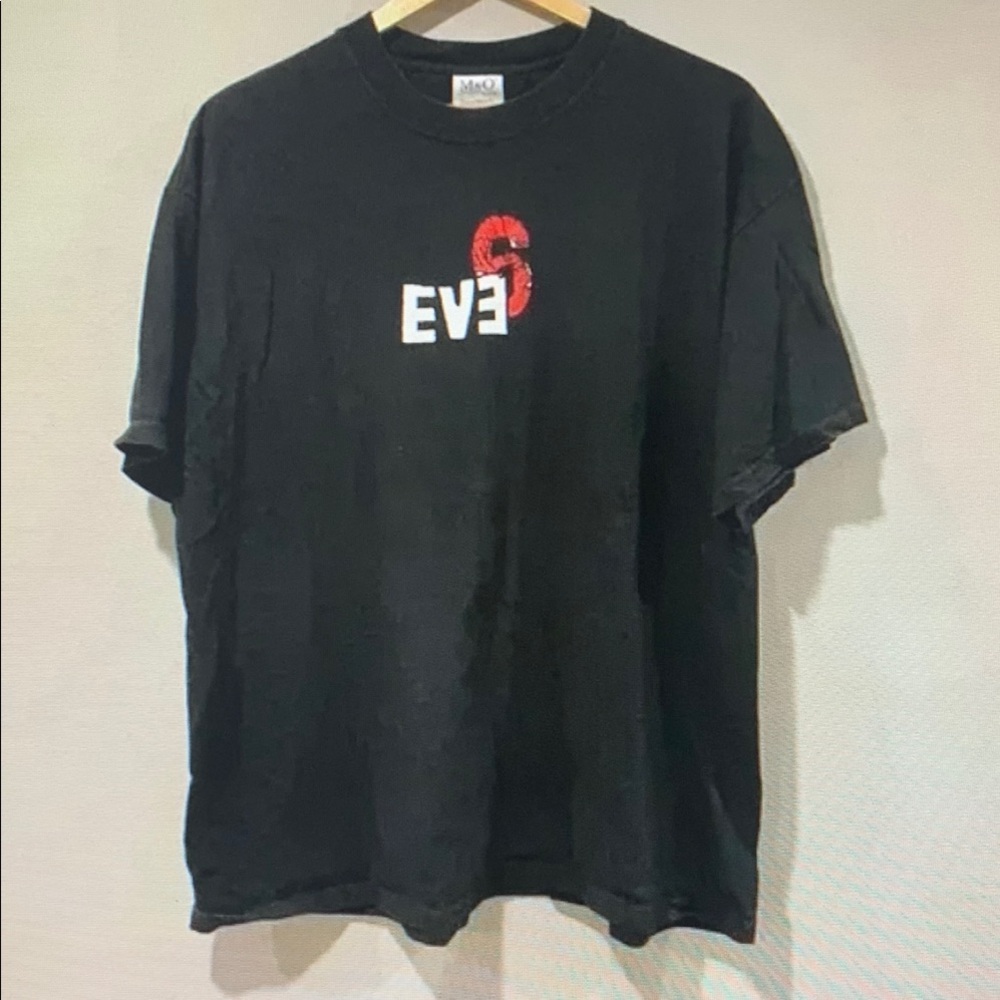 Black Graphic T-Shirt with Red and White Design